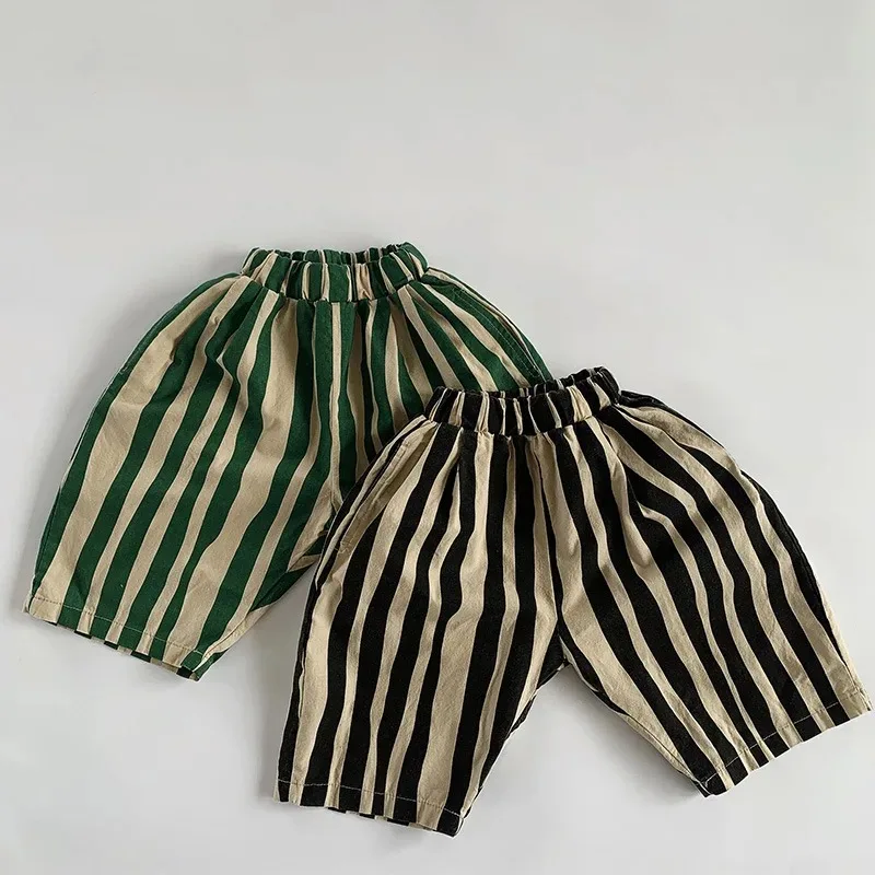 

Kid Boy Personality Irregular Stripes Calf-length Pants Cute Baby Girl Fashion Breathable Thin Cotton Trousers