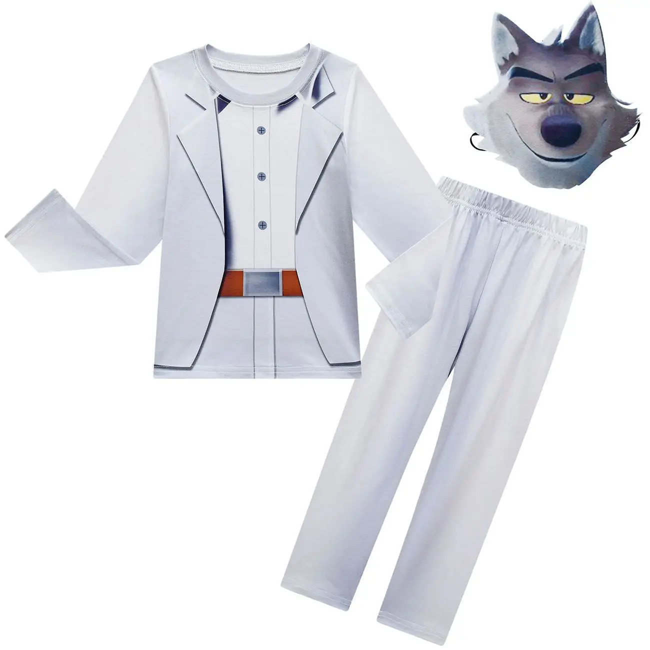 أزياء The Bad Guys Mr. Wolf التأثيرية أزياء حفلات الهالوين للأطفال بأكمام طويلة تي شيرت وسراويل وقناع وقفازات للأطفال