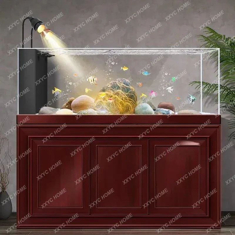 Fish tank aquarium against the wall square bottom filter glass company living room household screen large ultra-white