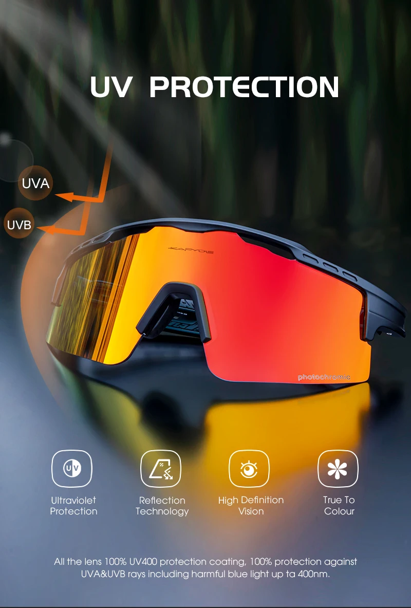Kapvoe-RED Photochrome Gold Fahrradbrille Sport Herren Sonnenbrille für Herren Fahrrad Damen Outdoor UV400 Fahrradbrille – Detail 10