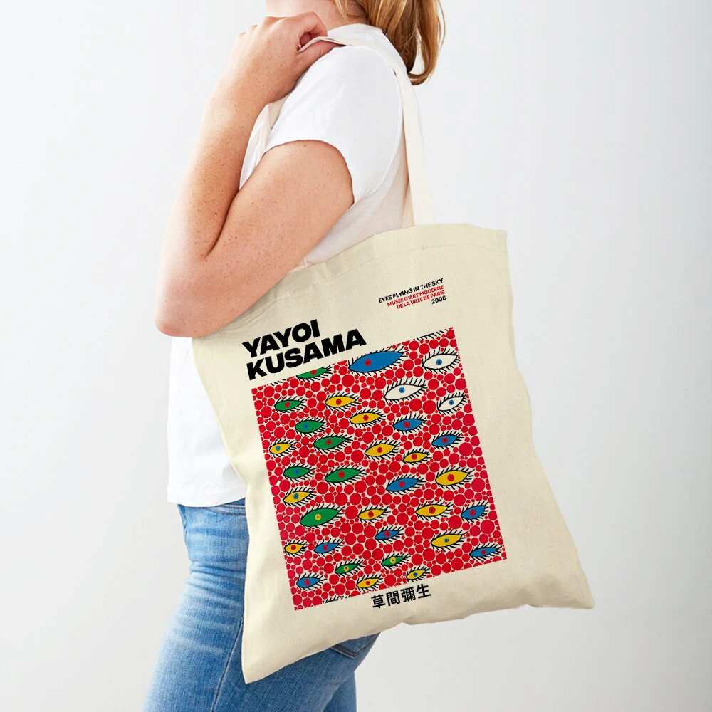 

Japanese Yayoi Kusama Shopper Bag Pumpkin Weird Mother-in-law Wave Dot Tote Handbag Fashion Art Casual Women Shopping Bags