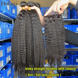 4x4 5x5 Lace Closure With Bundles Kinky Straight Human Hair Bundles With Closure Weaves Human Hair With Closures Raw Virgin Hair