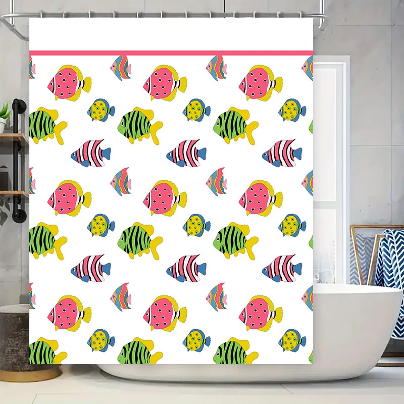 

Colorful Fishes Shower Curtain Pattern Printed Fabric Waterproof Bath Mat Decor Home Decoration Available in Various Sizes for K