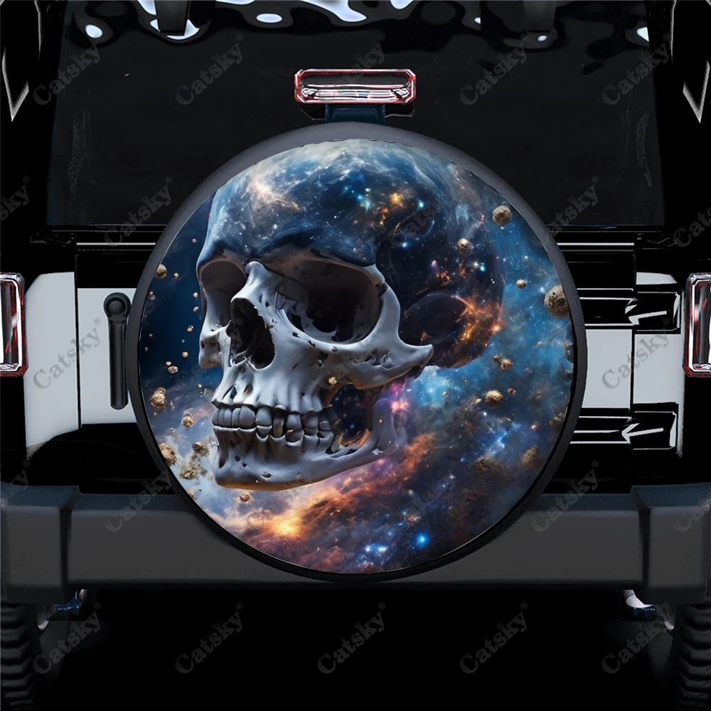 Abstract Creepy Skull Polyester Universal Spare Wheel Tire Cover Custom Tire-Covers for Trailer RV SUV Truck Camper