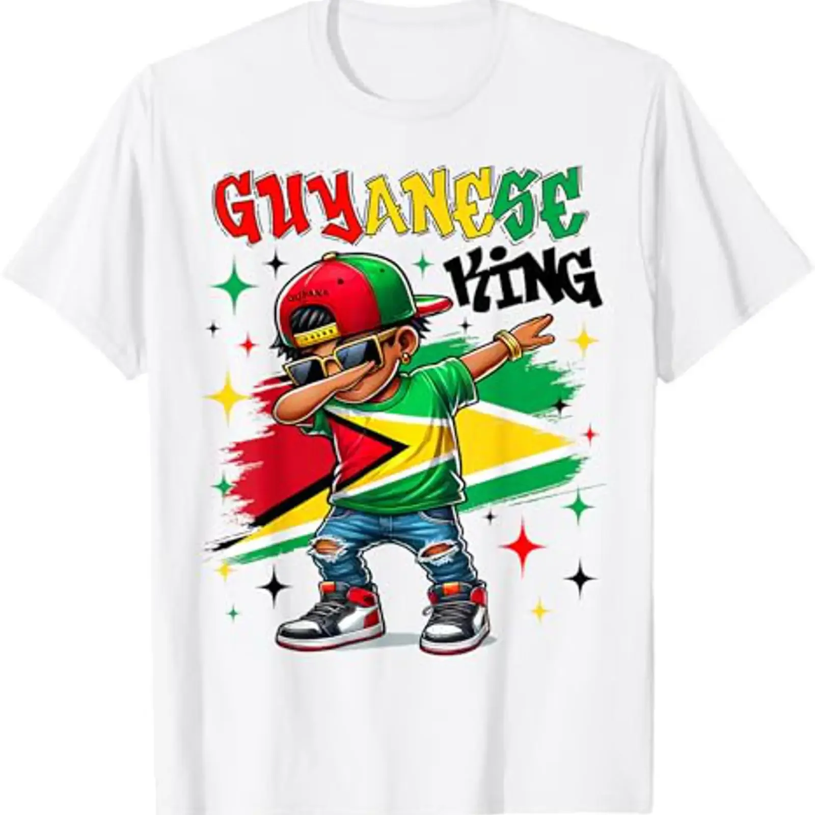 Guyanese King Dabbing Guyana Flag Pride for Kids T Shirt vintage Washed Stylish homme Breathable streetwear Soft Stretched