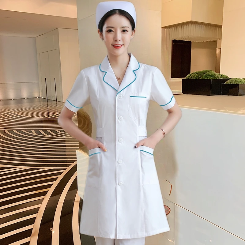 Vêtements de pharmacie blancs unisexes, manteau de laboratoire féminin, manches longues, infirmière, vêtements de travail d\'été, spa, salon de