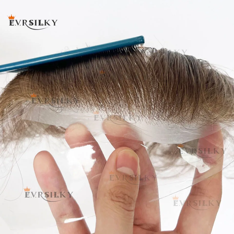 ضوء 80% كثافة 0.02 مم Vloop جلد رقيق للغاية خط شعر طبيعي غير مرئي 410 # # 1B20 شقراء رمادي بني أسود الرجال شعر مستعار الشعر المستعار #1