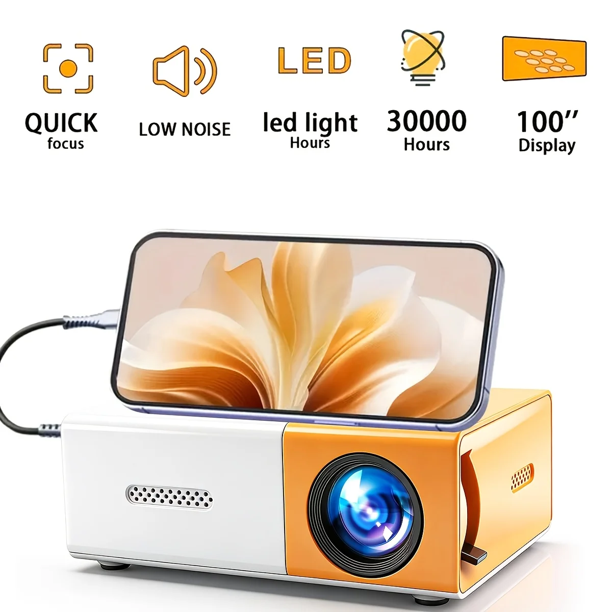 1pc compact portable projector, native 480P HDTV projector, supports multi-functional operations such as USB/AV built-in speaker