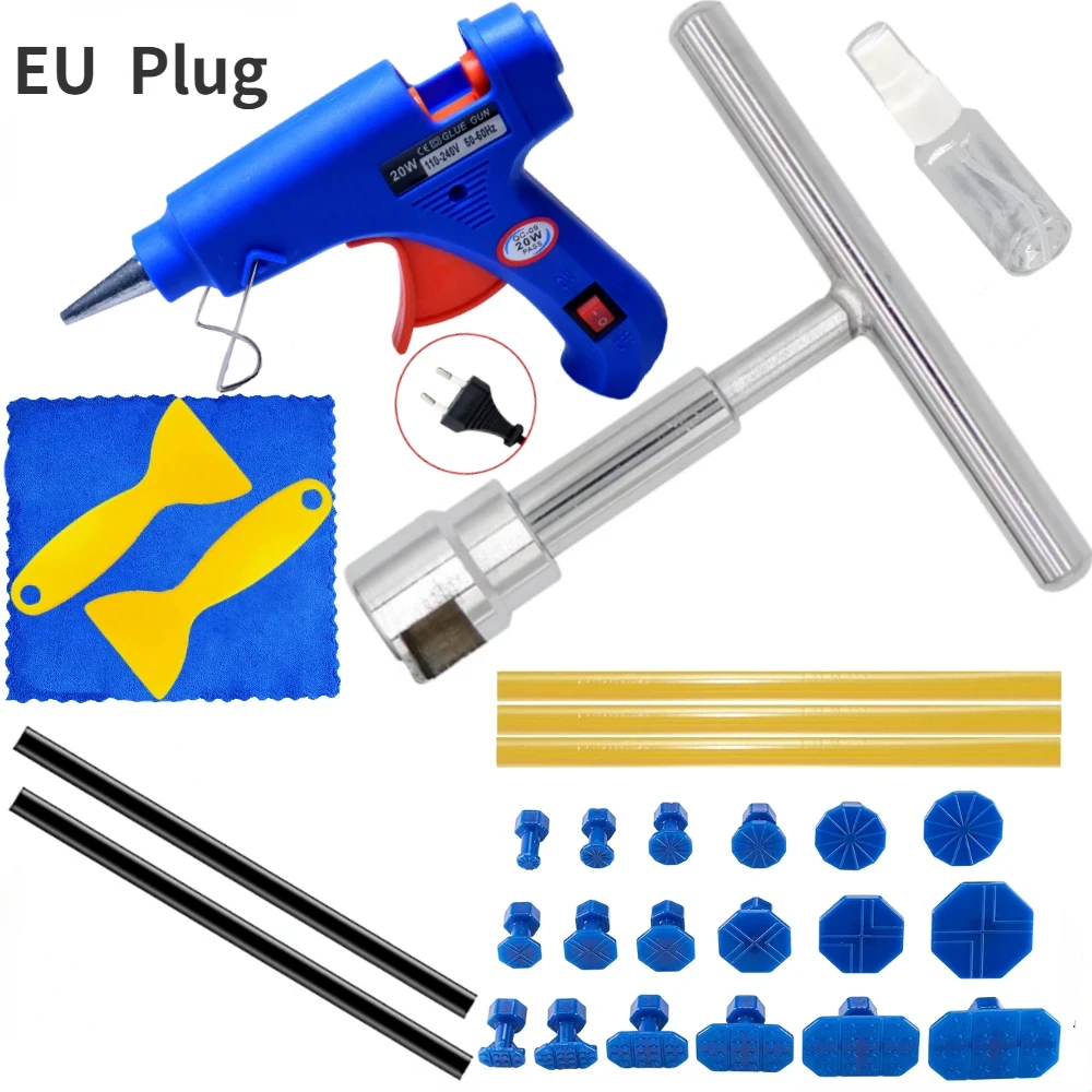 New Car Dent Puller Repair Tools EU Plug Glue Gun Set Body T-Bar Dent Remover Sheet Metal Multiple Size Suction Cup Puller Kit