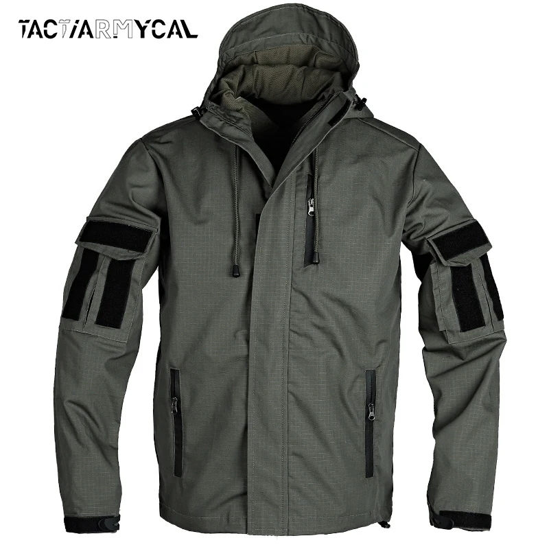 

New Spring Autumn Men Jackets Tactical Cargo Outwear Multiple Pockets Waterproof Man Coats Breathable Casual Hooded Jacket New