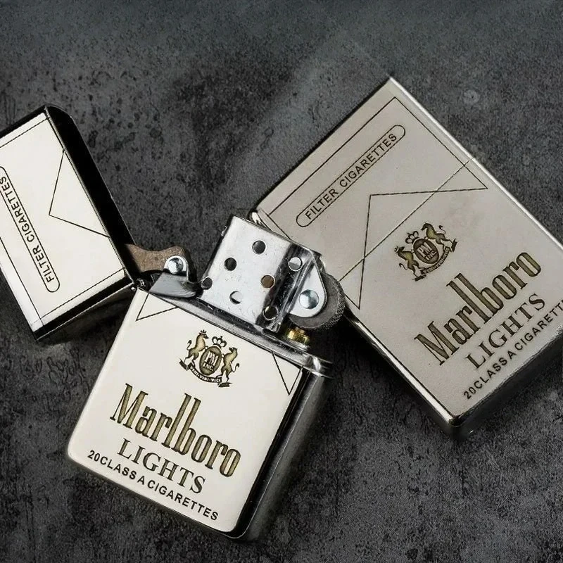Briquet classique Marlboro, briquet à meule en métal, outil pour fumer pour hommes, personnalisable, accessoires pour fumer