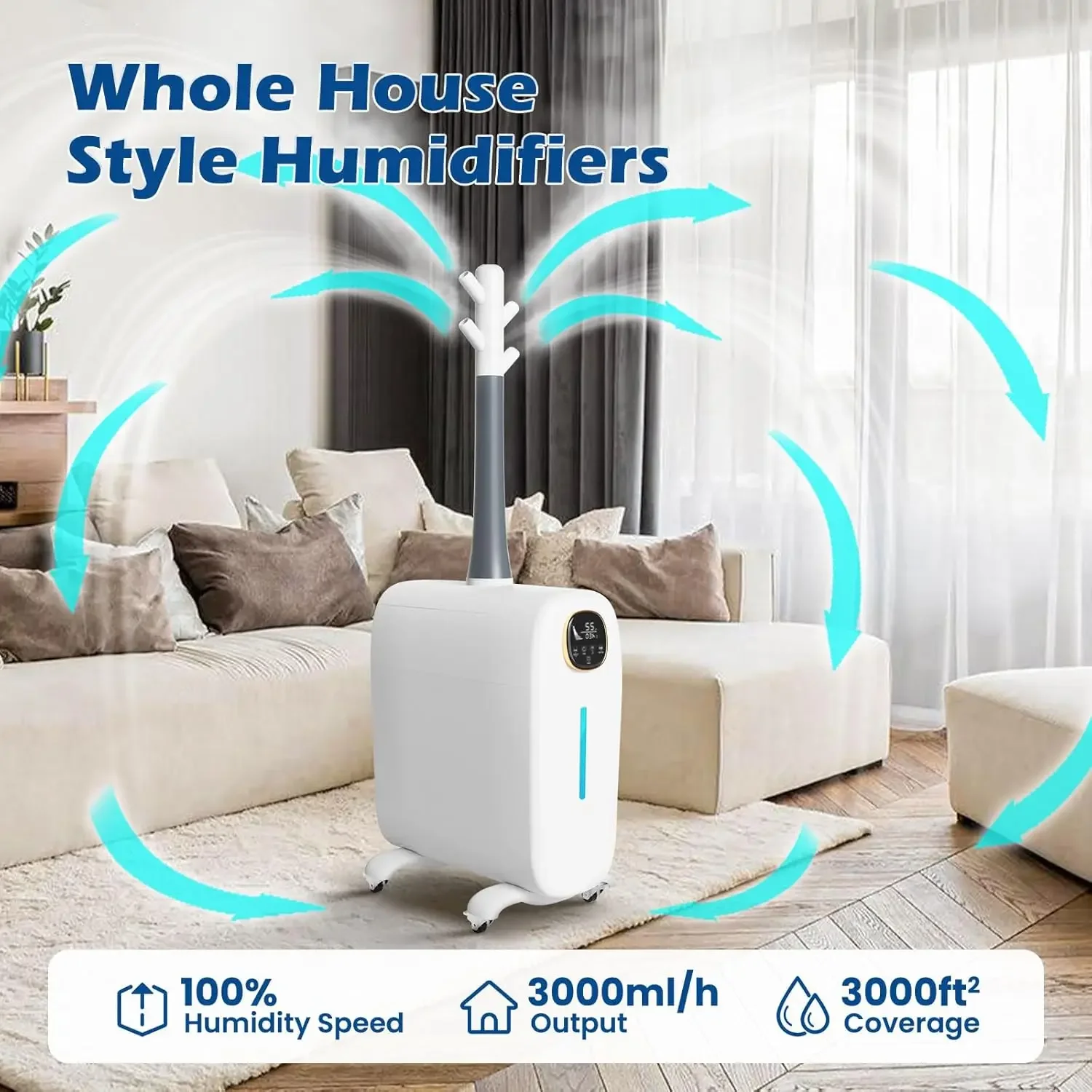 for Large Room Home, 6.6Gal/25L Large Humidifier Whole House Humidifier 3000 sq.ft, Cool Mist Top Fill Floor Commerc