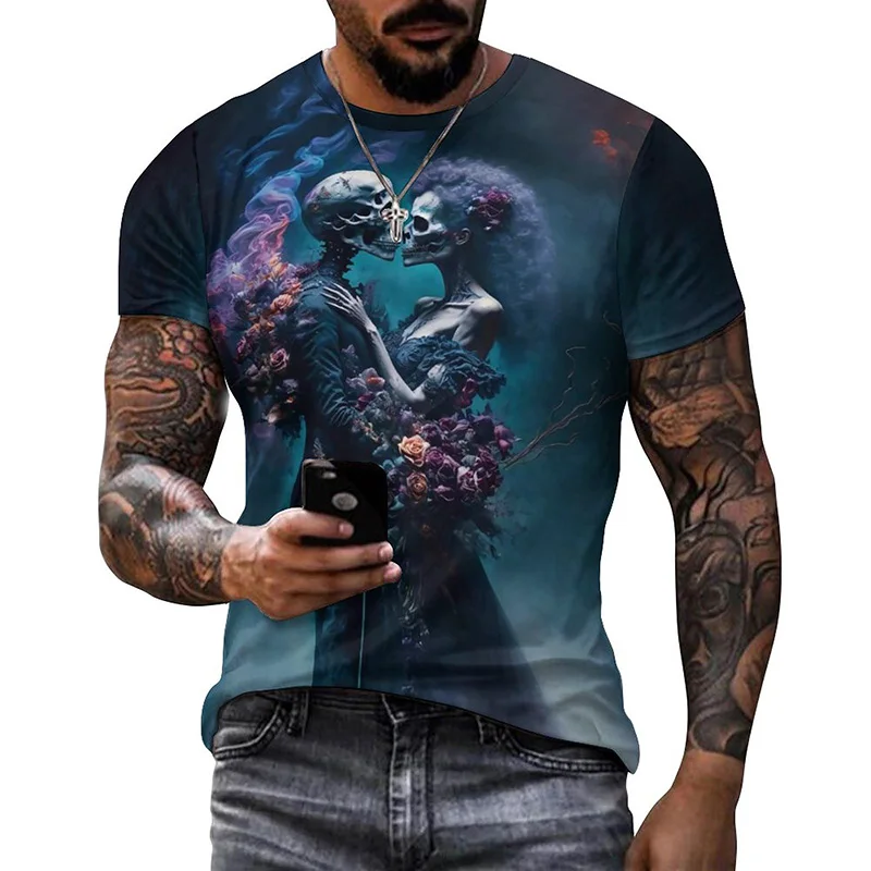 Summer Women 3D Pattern Skull T-shirt Halloween T Shirt Mexican Day Of The Dead Tee Horror Style For Men Festival Attire Gift