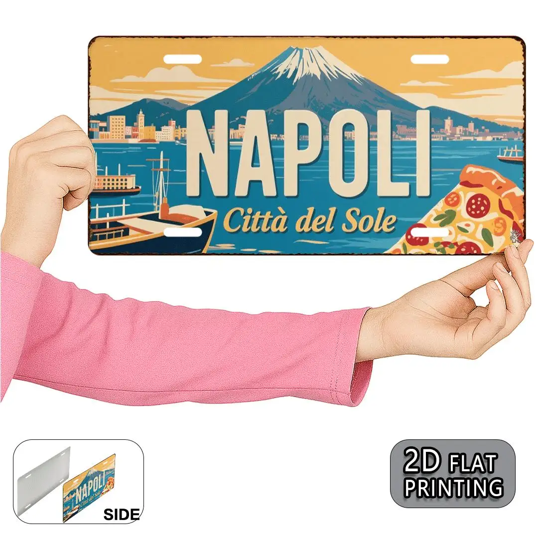 2D Flat-AVintage-Style Aluminum Sign Featuring a Naples Theme,Measuring This Decorative Plaque Serves As a Travel Keepsake Makes