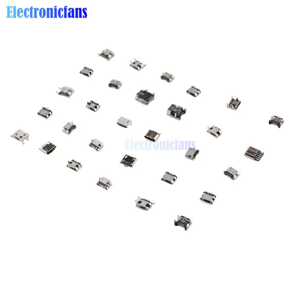 240PCS 24 Models Micro USB Connector Socket Female Mini USB Soldering Socket Jack Kit Type-C SMD DIP Socket Kit