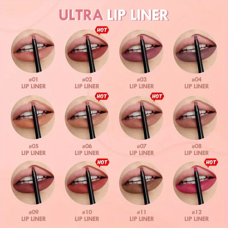 12pcs/set Lip Liner Pencil Set Matte Nude Contour Lipliner Pencil Waterproof Long Lasting Lipstick Pen Lip Tint Cosmetics