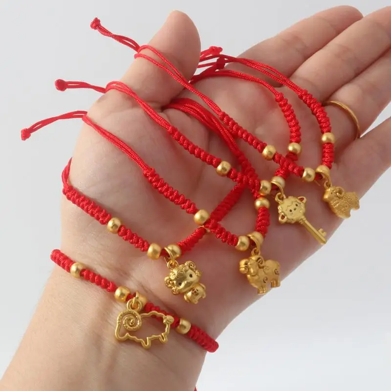 Handmade Red String Bracelet Adjustable Gold Plated Zodiac Sheep Pendant Lucky Jewelry for Birthday Gifts
