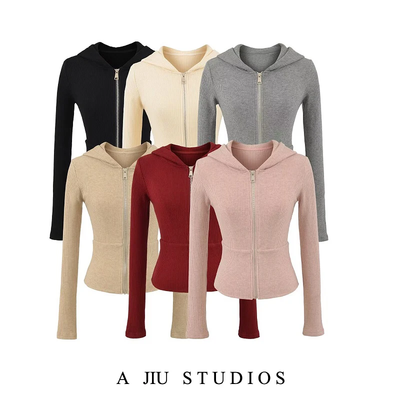 퓨어 디자이어 슬레 여성 후드티 또는 허리 조임 롱 슬리브 지퍼 가디건 아우터웨어 슬리밍 효과 가을 의류