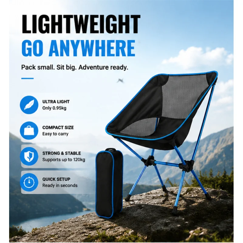 Portable Detachable Foldable Camping Chair, Ultralight Frame & Extended Seat Design for Outdoor BBQ Fishing Trips - view 3