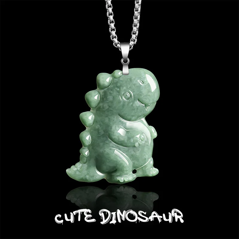 

Natural A-Grade Jadeite Lovely Dinosaur Pendant, S925 Silver Type Bean Green Gemstone Kids