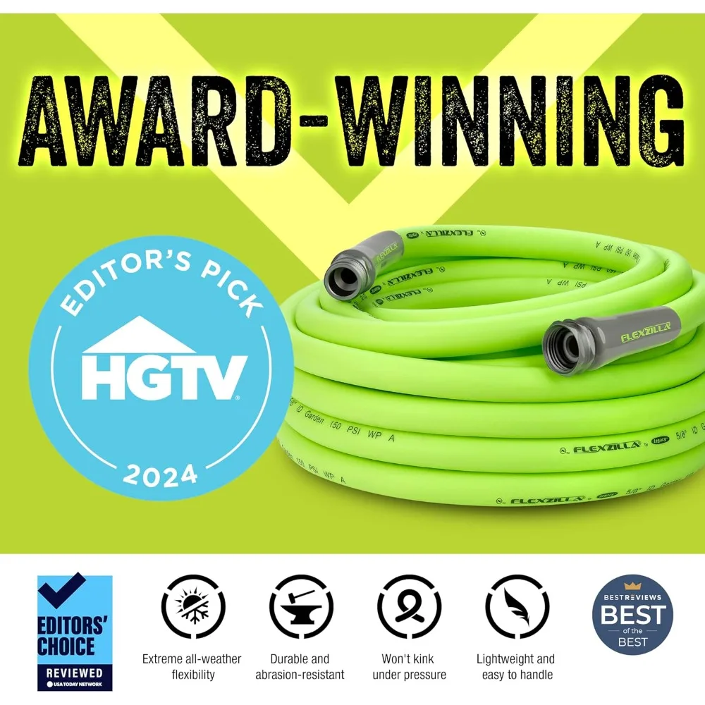 Flexzilla Garden Hose 5/8 in. x 50 ft, Heavy Duty, Lightweight, Drinking Water Safe, ZillaGreen - HFZG550YW-E