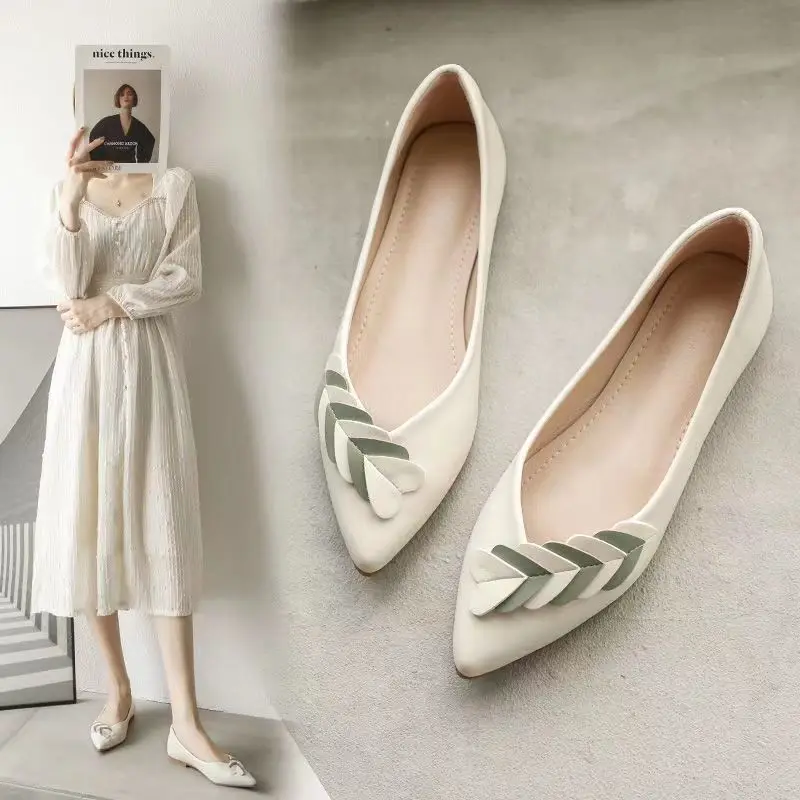 Women\'s Summer Footwear Flats White Shoes for Woman 2024 Flat Pointed Toe Office Moccasins Fashion Chic Point Non Slip Stylish A