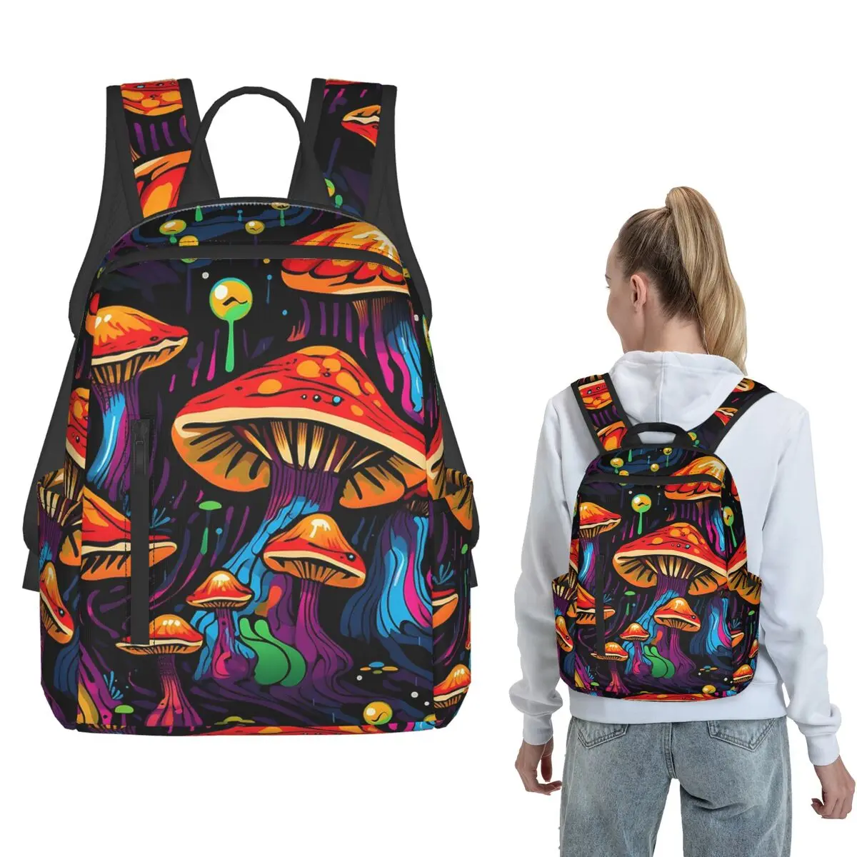 Acid Trippy Weird Psychedelic Wavy Mushroom Backpack Daypack Boys Girls BookBag School Bag Shoulder Bags for Men Women