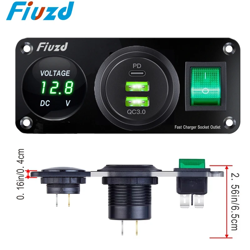 ON/OFF Charger Socket Panel Dual USB Socket Car Charger Socket with Voltage Meter Quick Charge 3.0 Socket Power Outlet