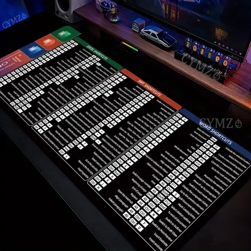 Imagen 1 del producto Patrones de teclas de acceso directo para PC, software de oficina, alfombrilla para ratón, alfombrilla de escritorio de atajo Excel, borde cosido antideslizante, alfombra de oficina con impresión HD