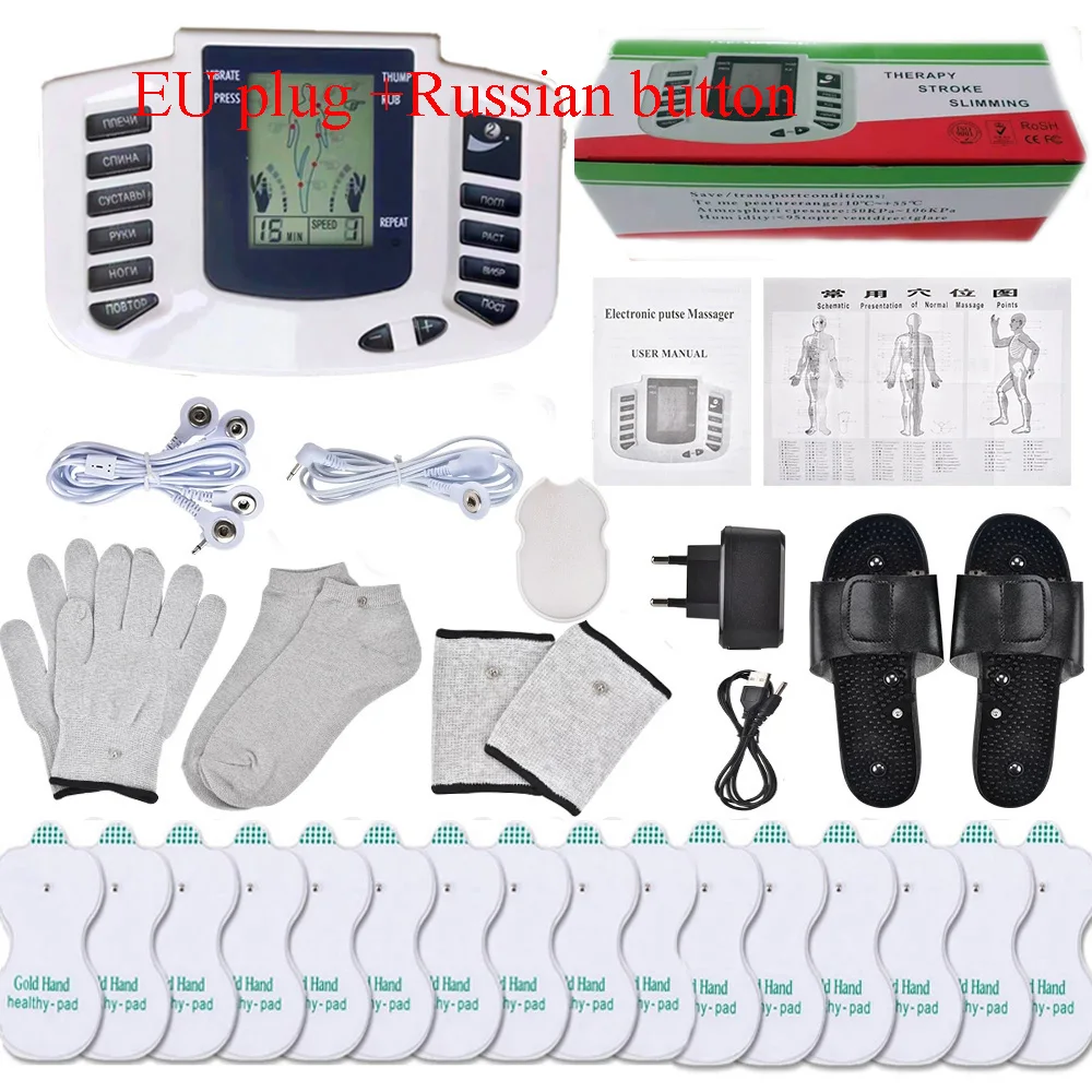 16 Pads JR309 EMS Tens Massage Unit English Or Russian Electrical Pulse Acupuncture Full Body Relax Muscle Therapy Massager Stim