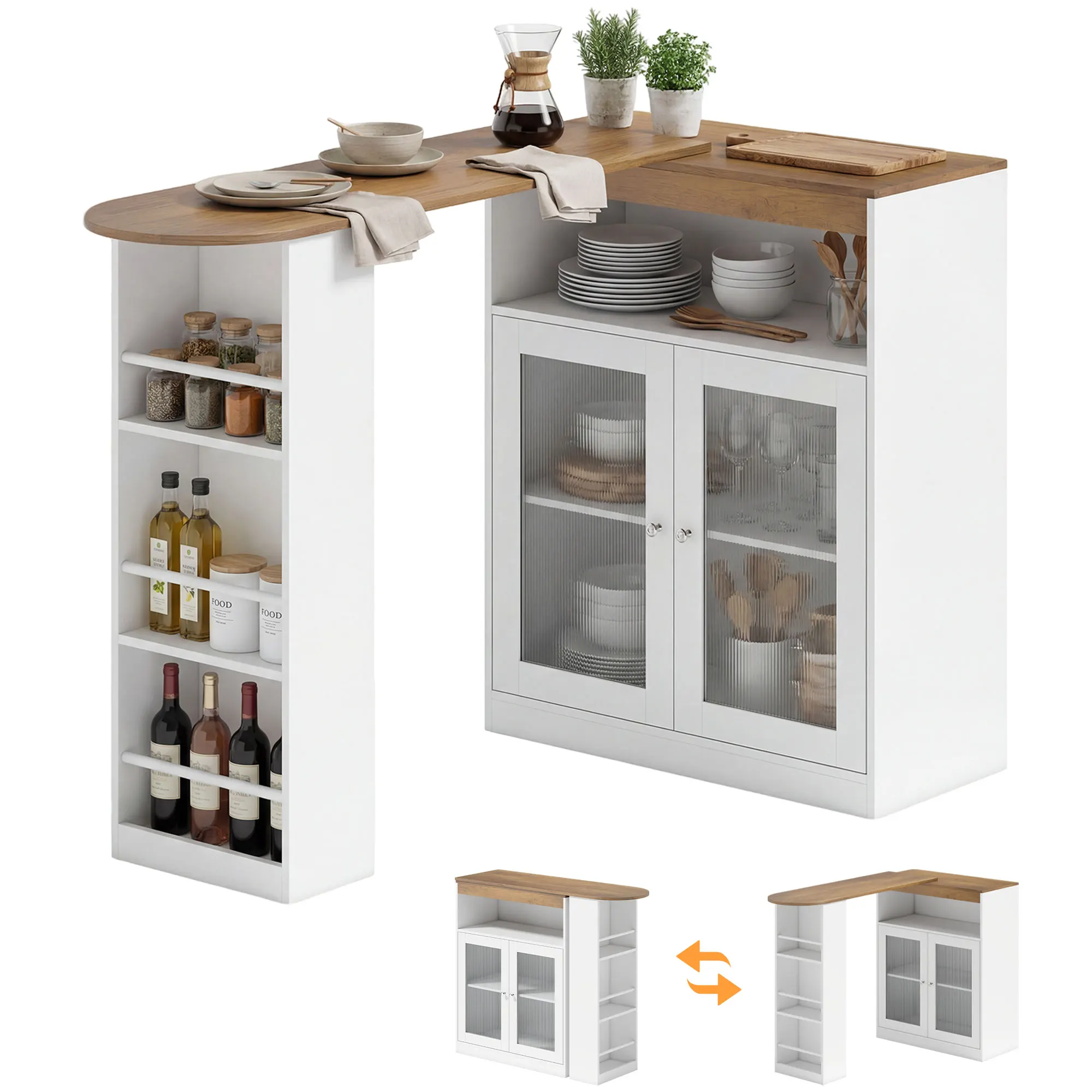 Table de bar pivotante Homcom 90 °     Y Extensible 150X80X105.5 cm Blanc