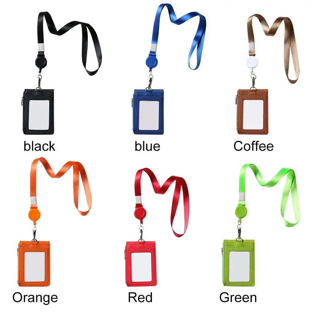 PU Leather Carabiner Style Multifunctional Card Badge Holder Card Bag Key Chain ID Lanyard Name Tag