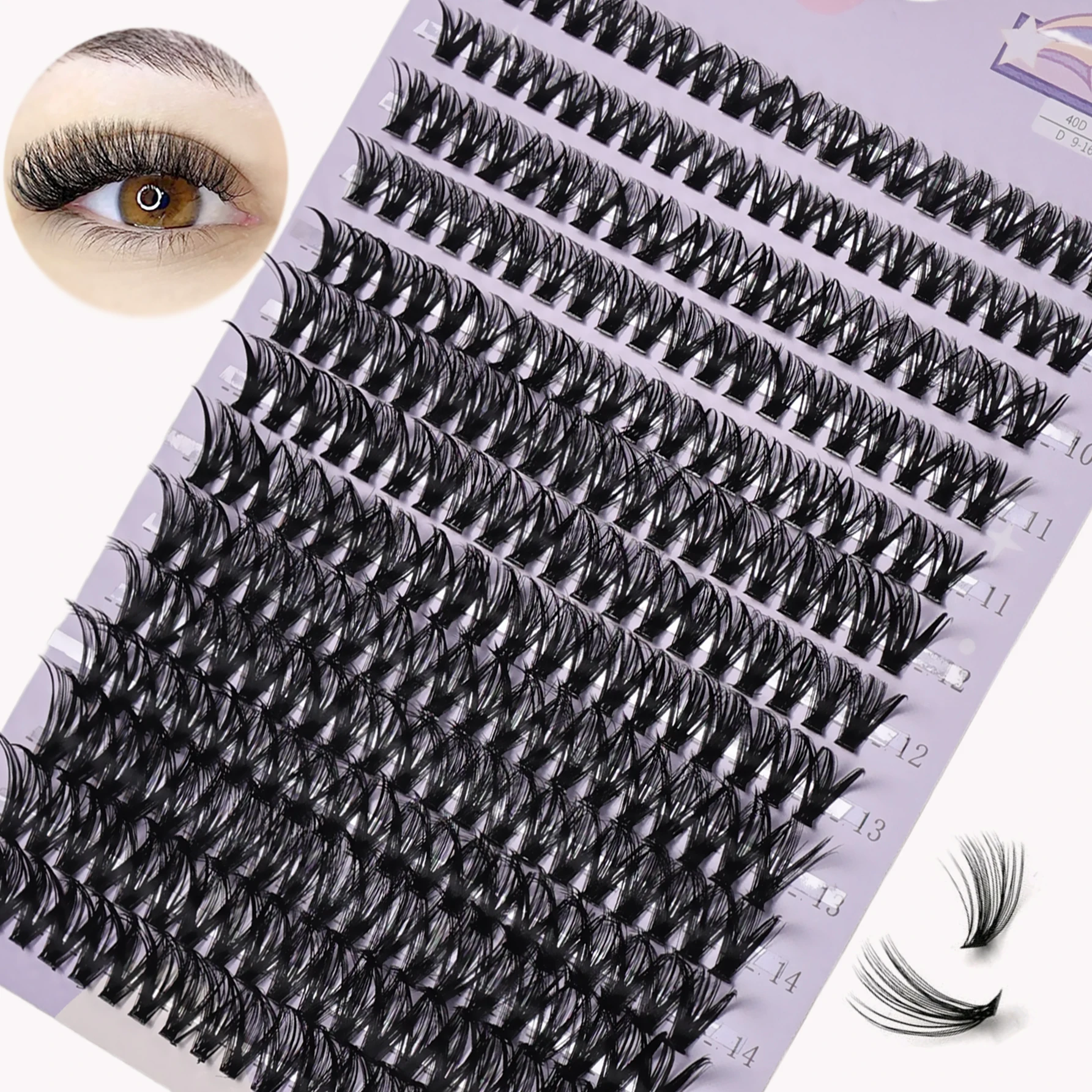 280 Stück 40D Mix 9–16 mm Cluster-Wimpernverlängerung, natürlich, dick, gefälschte Wimpern, 3D-Streifen, einzelne Wimpern