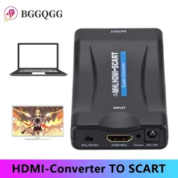 BGGQGG HDMI-compatible TO SCART  Video Audio Converter with USB Cable For HDTV Sky Box DVD Television Signal Upscale Converte