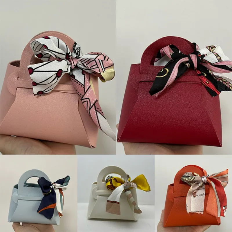 15PCS Leather Gift Bags Bow Ribbon Packaging Bag Wedding Favour Distributions Bags Eid Mubarak Candy Packaging Box Mini Handbag