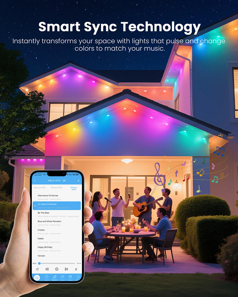 RGBCCT الدائم في الهواء الطلق الطنف مصباح ليد مقاوم للماء 18 36 54 72LED بلوتوث APP عدة RGB سلسلة ضوء عيد الميلاد الزفاف الإضاءة #3