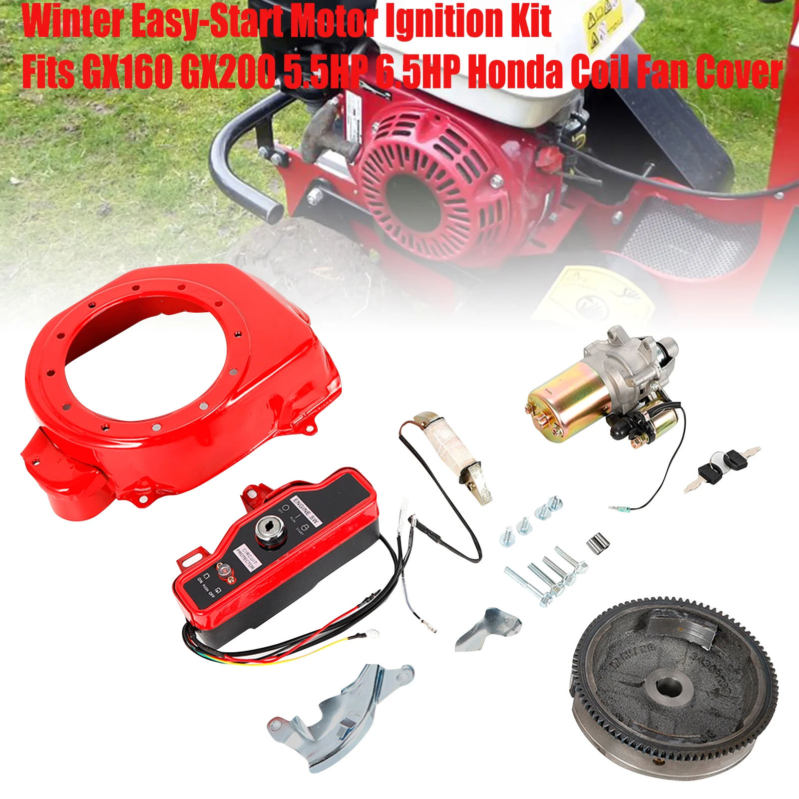 

Winter Easy-Start Motor Ignition Kit Fits GX160 GX200 5.5HP 6.5HP Honda Coil Fan Cover Shourd Flywheel Starter