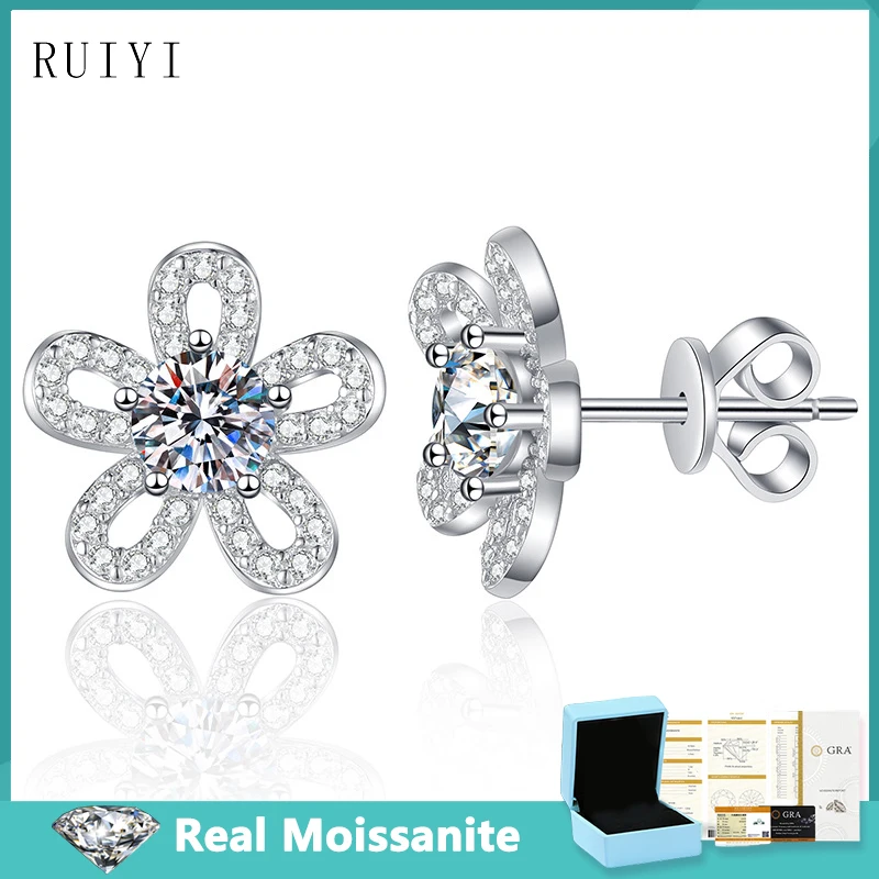 

0.5ct Light Luxury Moissanite Flower Shape Stud Earrings for Women 925 Sterling Silver Sparkling Diamond Earring Fine Jewelry