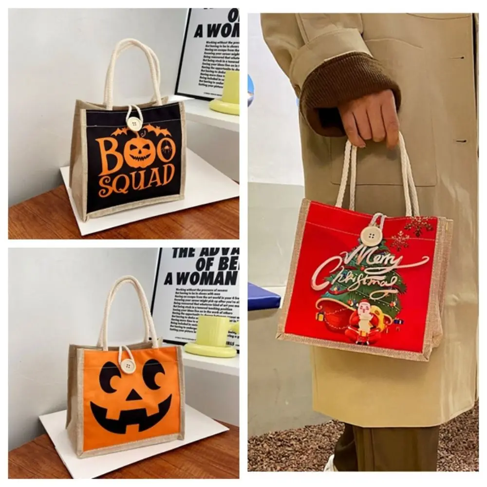 Childlike-Bolso de mano de gran capacidad con cierre de botón para Halloween y Navidad, bolsa de lona bonita para regalo