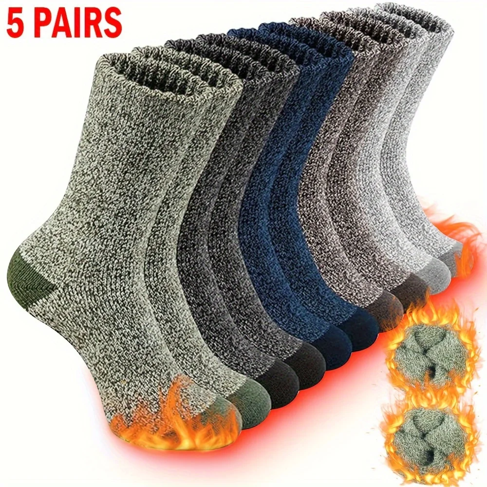 

5-pair Men's Warm Winter Socks,Comfortable,Thermal, Suitable for Hiking,Fishing,Breathable Polyester,Machine Washable