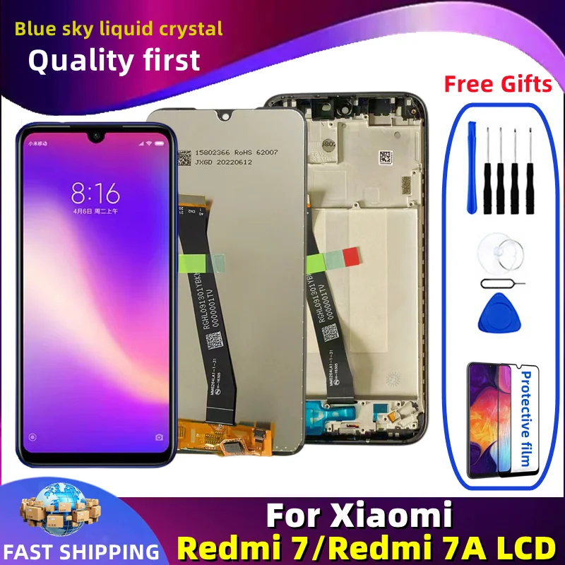 LCD Display Touch Screen Digitizer Assembly Replacement, Original Xiaomi Redmi 7, M1810F6LG, M1810F6LH, 7A with Frame