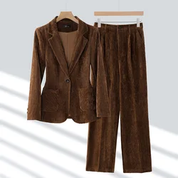 Corduroy Suit Women2024New Autumn Business Temperament Goddess Temperament High-Grade Suit Jacket Two-Piece Set