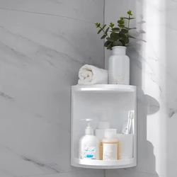 2Layer Bathroom Corner Storage 360 Rotating Wall-Mounted Shelf Shampoo Cosmetics Kitchen Household Bathroom Storage Accessories
