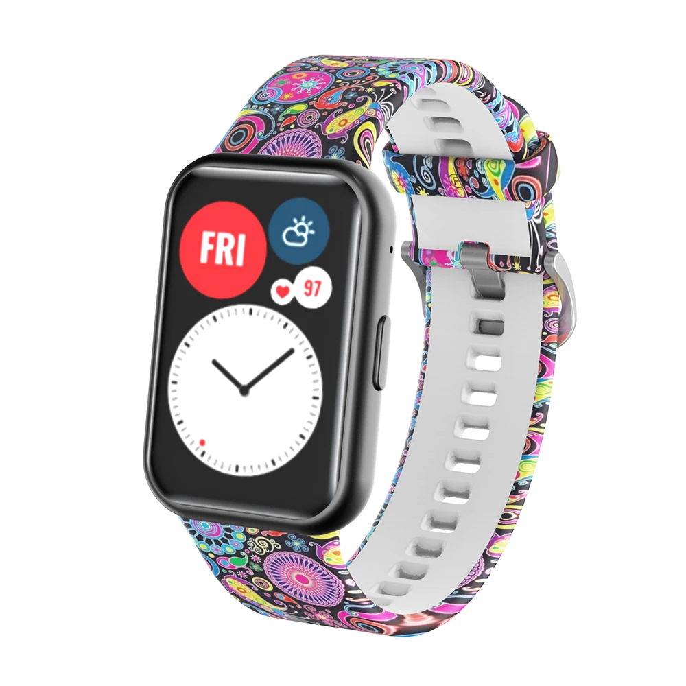 Printed Silicone Watchband Strap For Huawei Watch Fit Bracelet Smart Watch Band