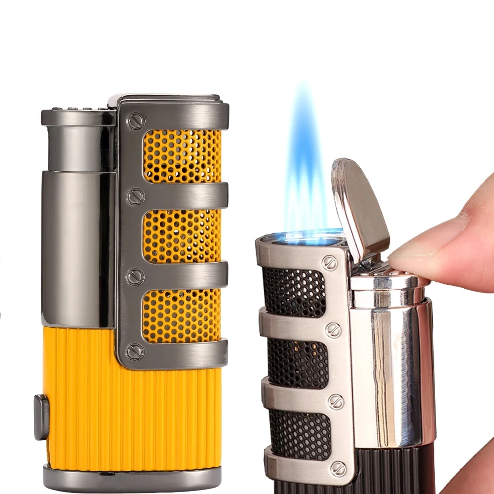 Pocket Lighter Lighting Cigar Tool Metal 3 Torch Gas Refillable Lighters Smoking Accessories Butane Jet Fire Starter