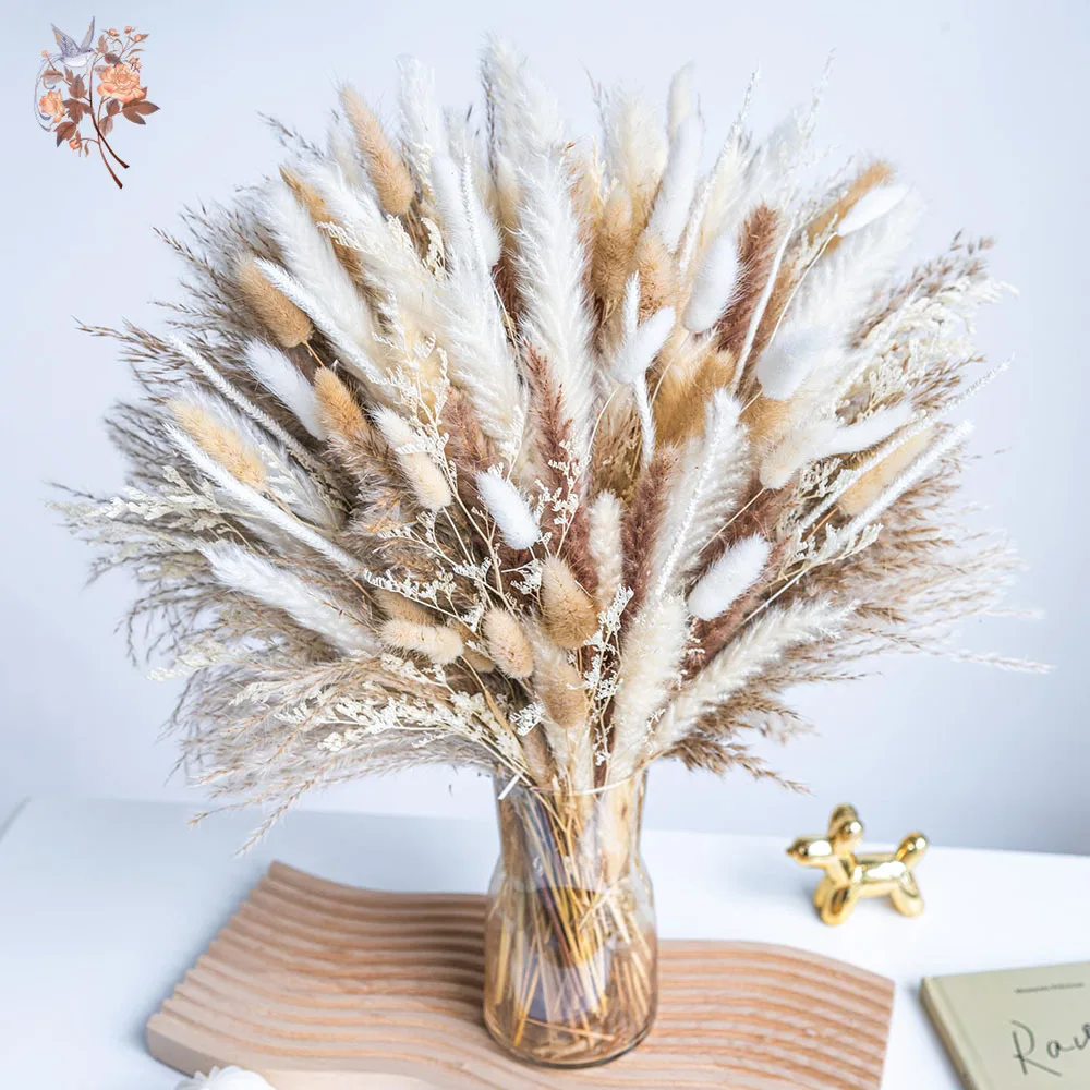 

150PCS Artificial Dried Flowers Natural Fluffy Pampas Grass Bouquet Boho Home Decor Floral Arrangement Wedding Table Centerpiece