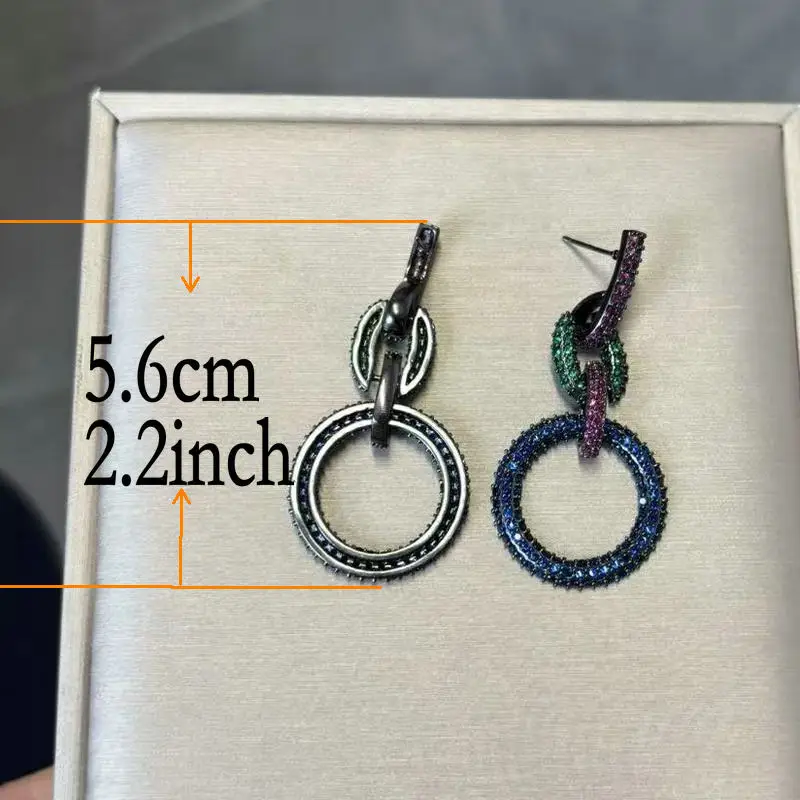 Bilincolor Trendy Punk Chain Royal Blue Circle Earring for Women