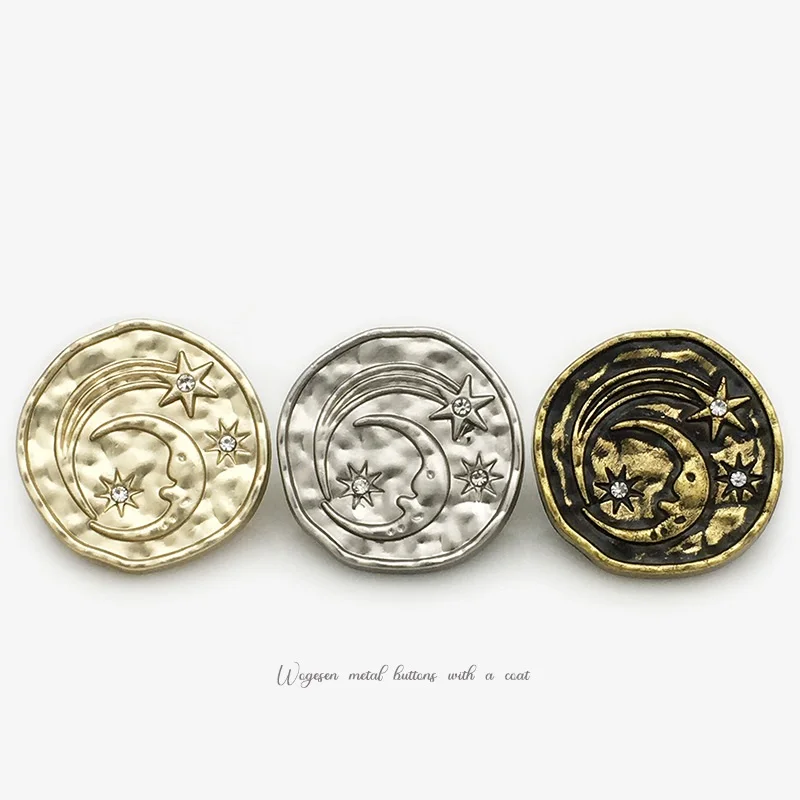 10Pcs Star Moon Rhinestone Metal Buttons Irregular Pleated Decorative Buttons for Sweater Suit Coat Overcoat