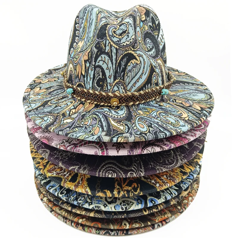 Loose women's fedora hat tie dyed hat 3d colored felt hat men's party hat pattern graffiti wide brimmed Panama hat neutral hat