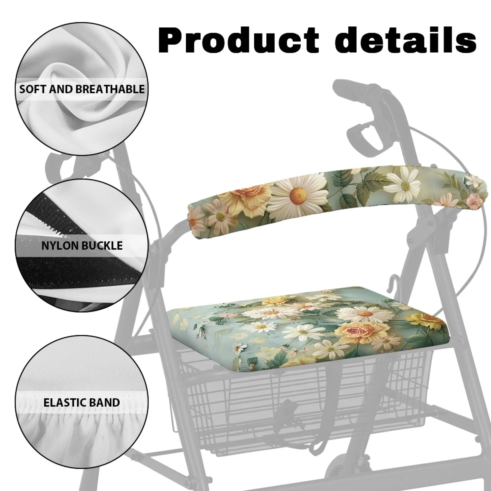 Coloranimal Vintage Daisy Set of 2 Seat & Back Covers Walker Seat Cushion for Senior Street Scenes view 5